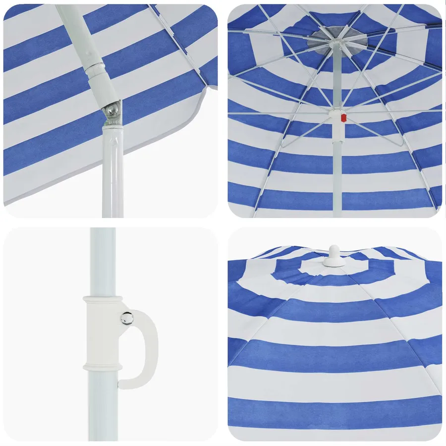 Parasol de jardin 240 cm polyester 170T Bleu et Blanc - 5