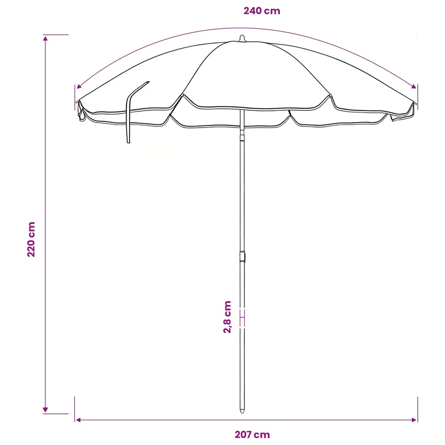 Parasol de jardin 240 cm polyester 170T Bleu et Blanc - 8