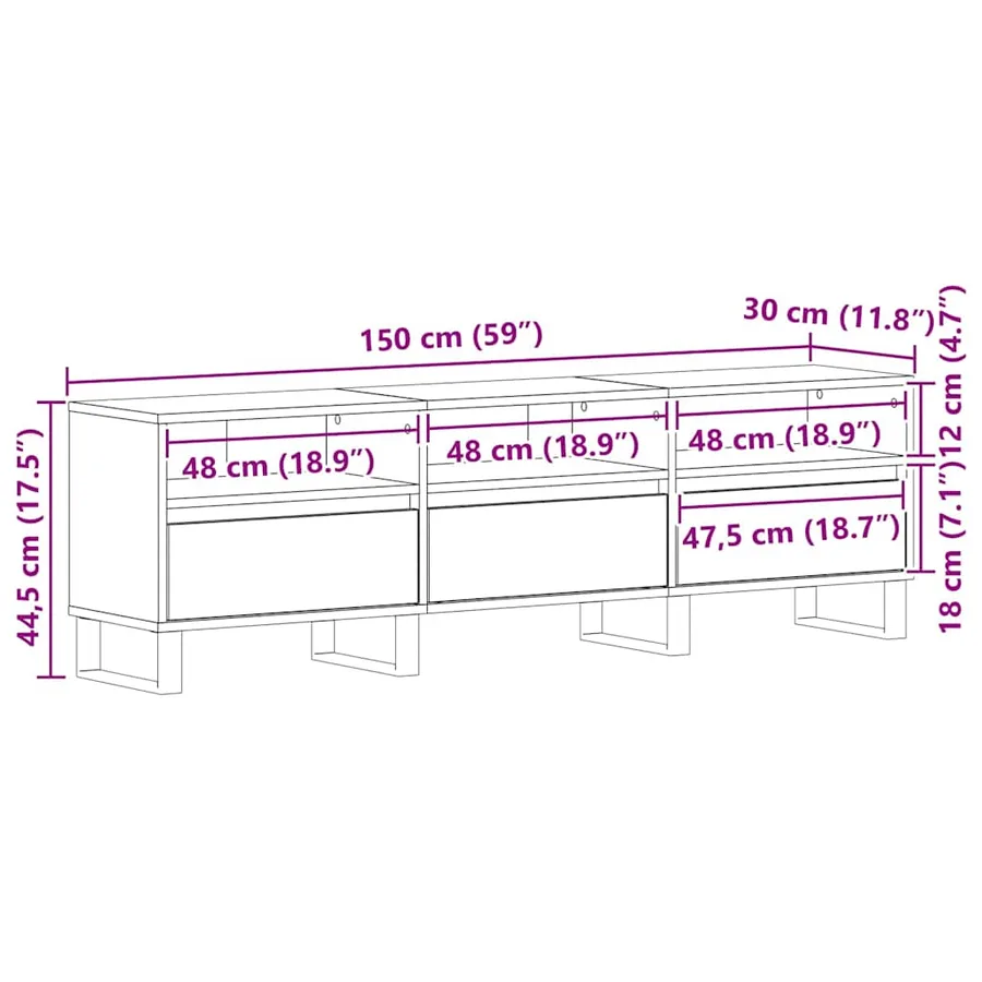 Meuble TV Chêne noir 150 x 30 x 44,5 cm Bois d'ingénierie - 12