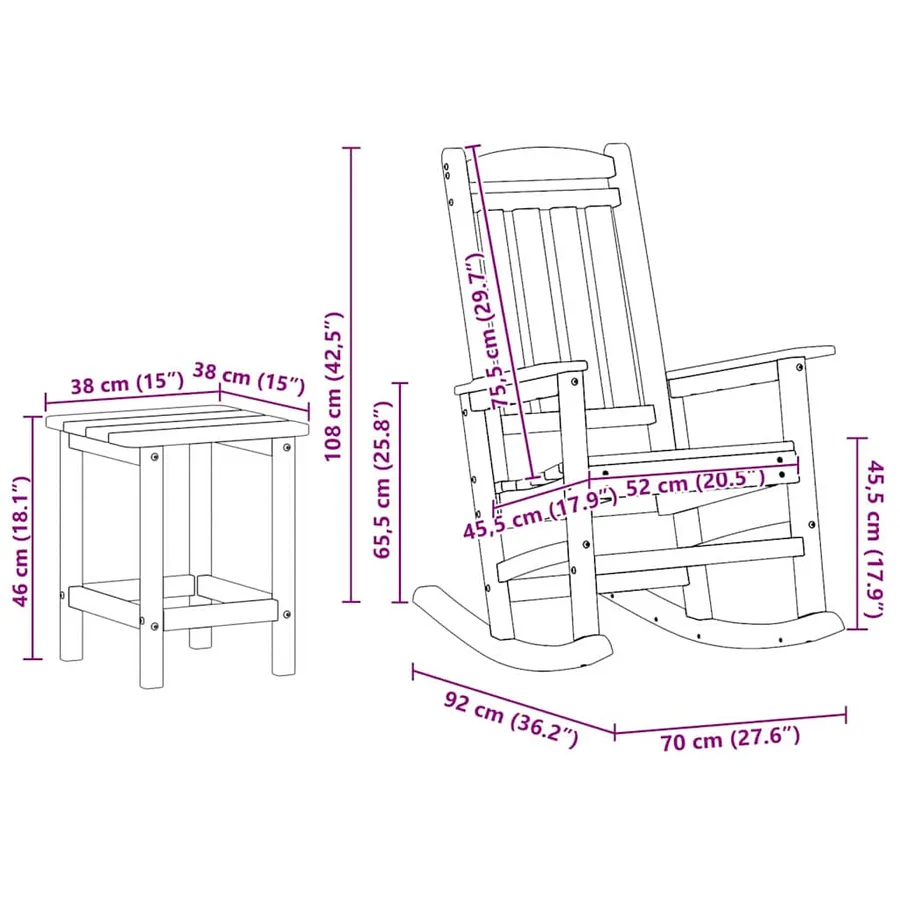 Chaise à bascule 3 pcs Blanc Polyéthylène - 12