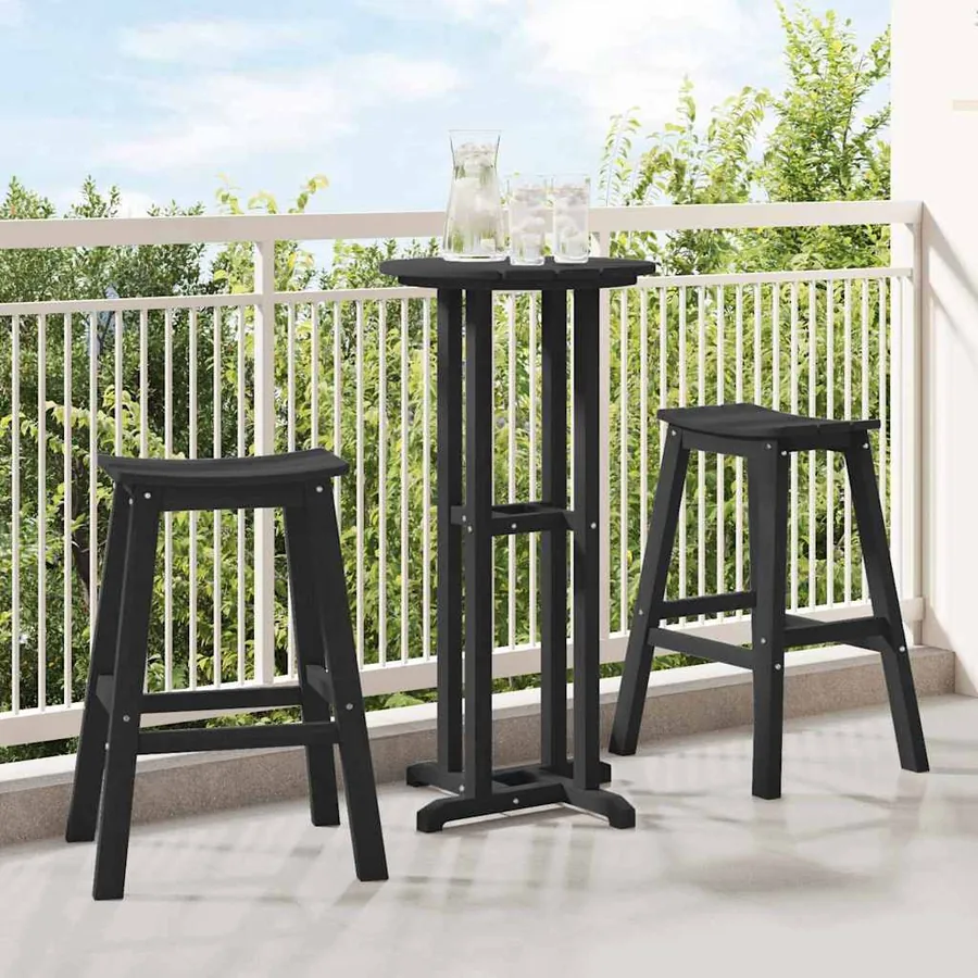 Ensemble de bar de jardin 3 pcs Noir HDPE