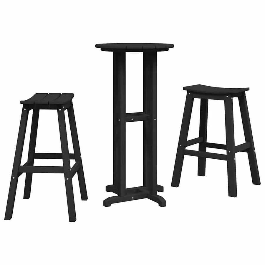 Ensemble de bar de jardin 3 pcs Noir HDPE - 2