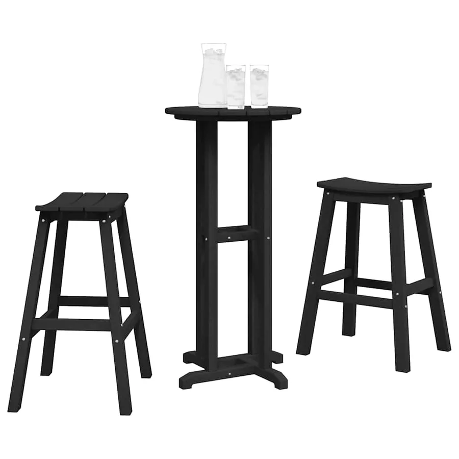 Ensemble de bar de jardin 3 pcs Noir HDPE - 3