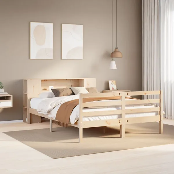 Lit bibliothèque sans matelas 160x200 cm bois massif de pin