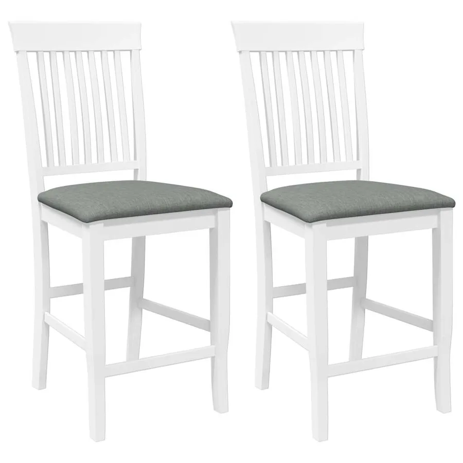 Tabourets de bar avec coussins (lot de 2) en bois massif blanc et caoutchouc - 2