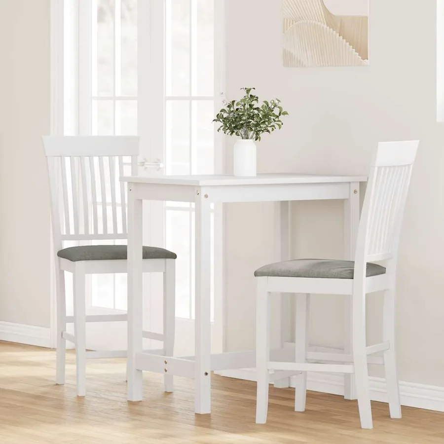 Tabourets de bar avec coussins (lot de 2) en bois massif blanc et caoutchouc - 3
