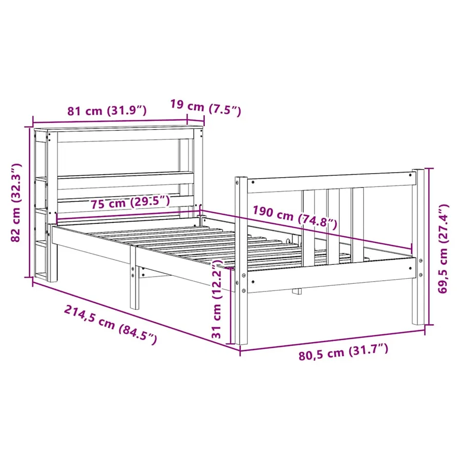 Cadre de lit avec tête de lit sans matelas 75x190 cm - 12
