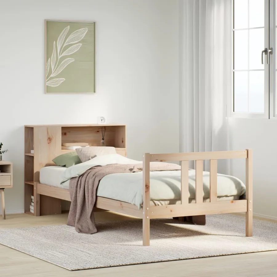 Lit bibliothèque sans matelas 75x190 cm bois de pin massif