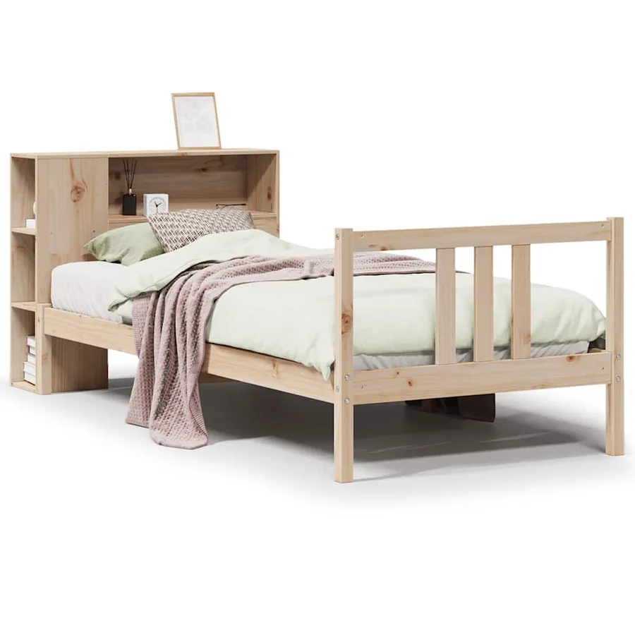 Lit bibliothèque sans matelas 75x190 cm bois de pin massif - 2