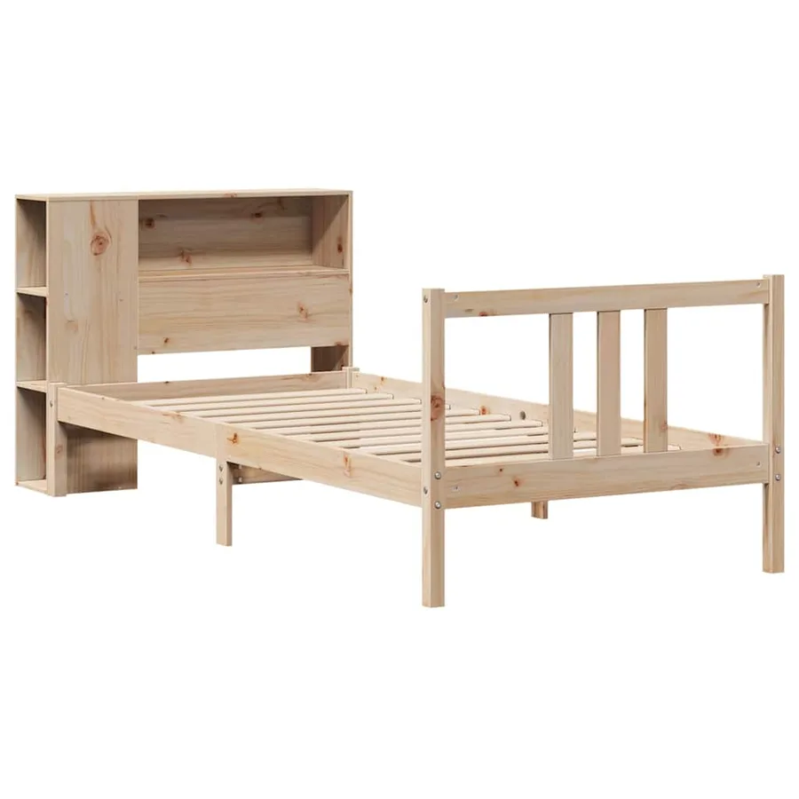 Lit bibliothèque sans matelas 75x190 cm bois de pin massif - 3