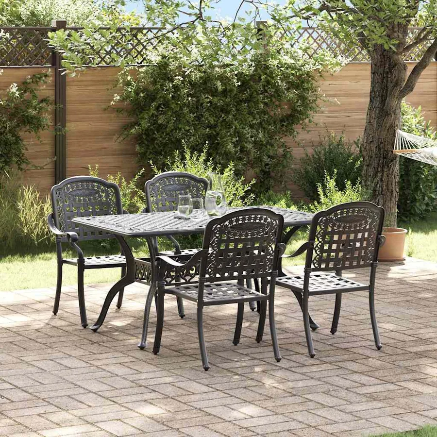 Ensemble de salle à manger pour jardin 5 pcs Noir Aluminium