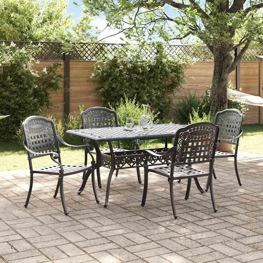 Ensemble de salle à manger pour jardin 5 pcs Noir Aluminium - 4