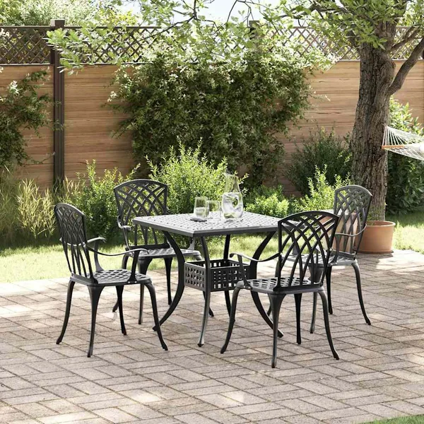 Ensemble de tables de jardin 5 pcs Noir Aluminium coulé