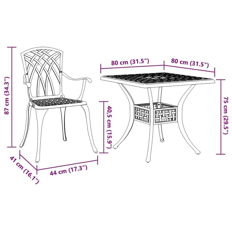 Ensemble de tables de jardin 5 pcs Noir Aluminium coulé - 13