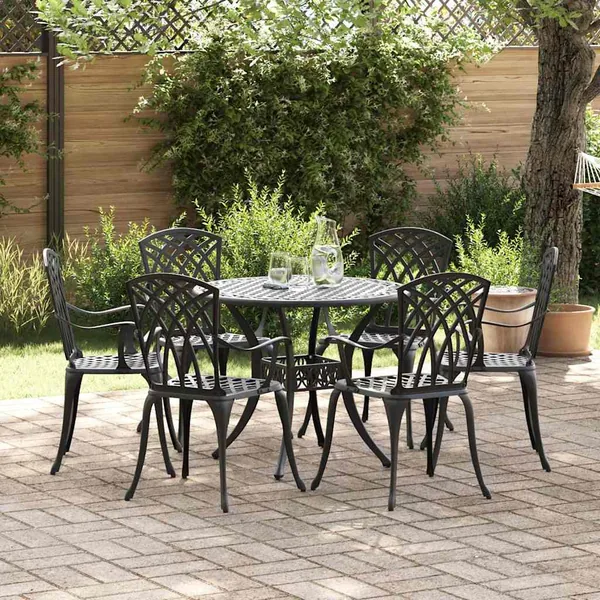 Ensemble de salle à manger pour jardin 7 pcs Noir Aluminium
