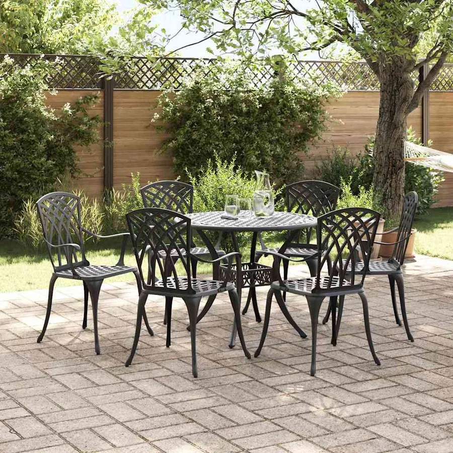 Ensemble de salle à manger pour jardin 7 pcs Noir Aluminium - 4