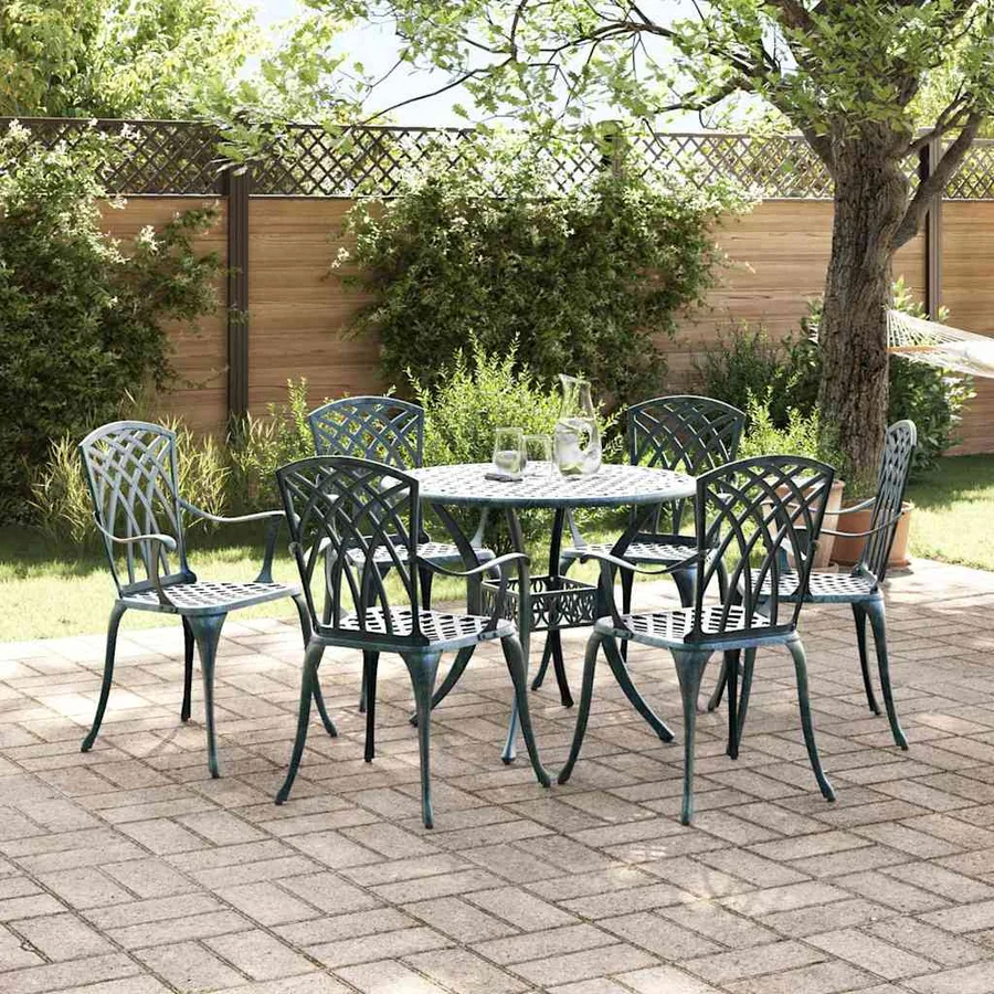 Ensemble de salle à manger pour jardin 7 pcs Vert Aluminium - 4