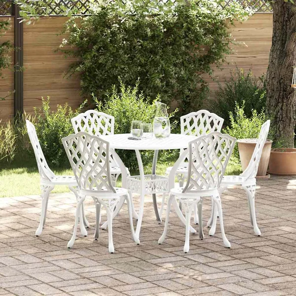 Ensemble de salle à manger pour jardin 7 pcs Blanc Aluminium