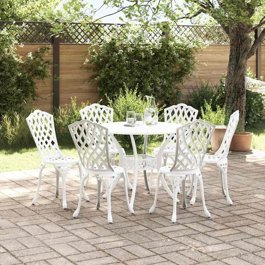 Ensemble de salle à manger pour jardin 7 pcs Blanc Aluminium - 4