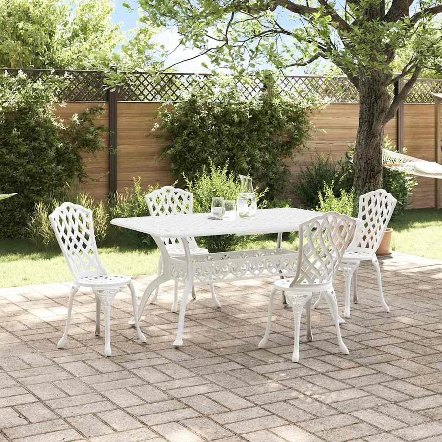 Ensemble de salle à manger pour jardin 5 pcs Blanc Aluminium