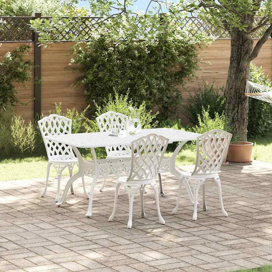 Ensemble de salle à manger pour jardin 5 pcs Blanc Aluminium - 4