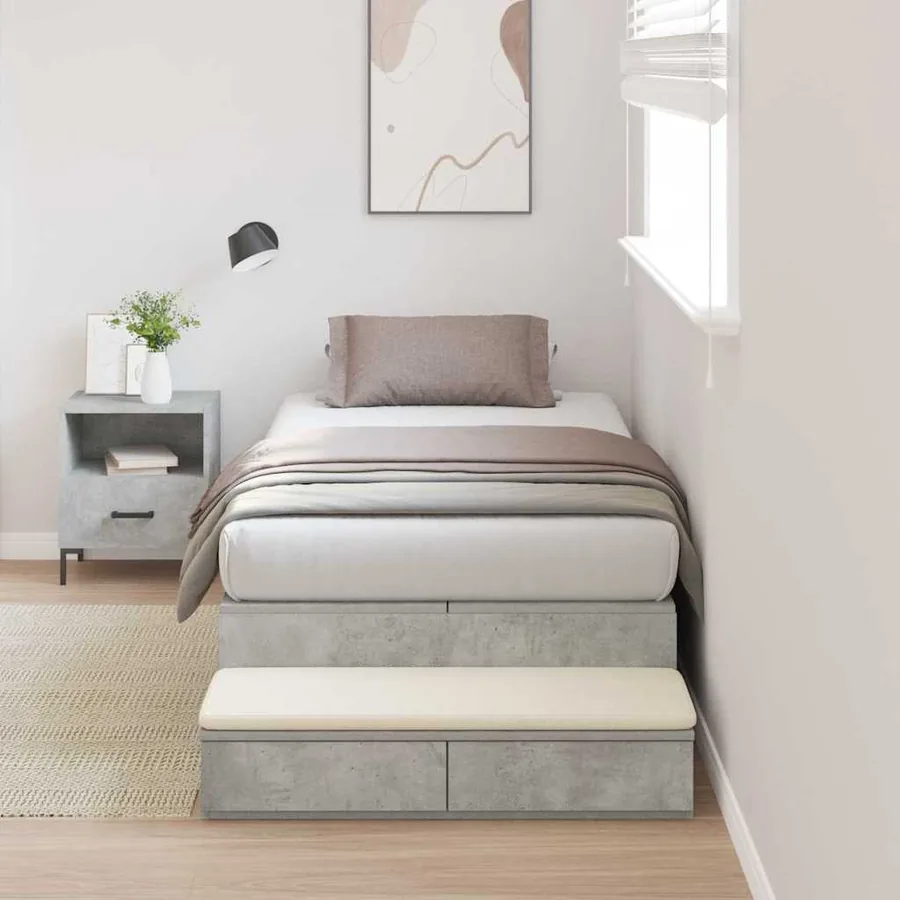 Cadre de lit avec rangement Gris béton 90 cm Bois d'ingénierie