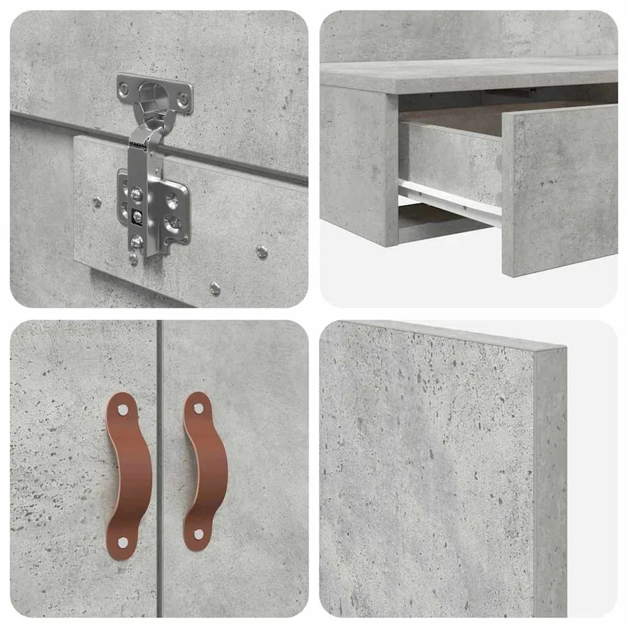 Cadre de lit avec rangement Gris béton 90 cm Bois d'ingénierie - 8