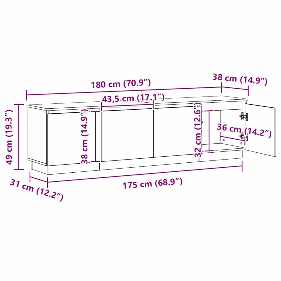 Meuble TV avec LED Blanc 180 x 38 x 49 cm Bois d'ingénierie - 15