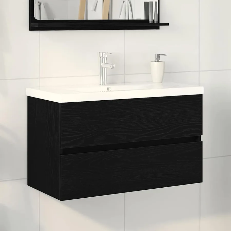 Meuble de Lavabo de Salle de Bain Chêne noir 80 x 39 x 62 cm
