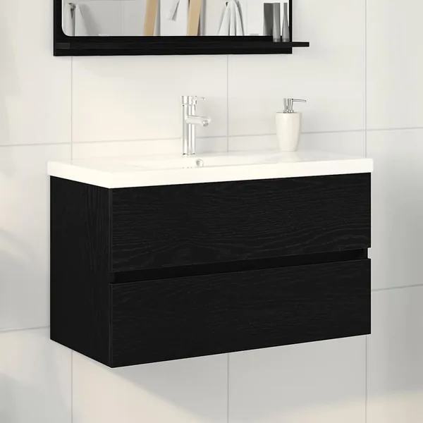 Meuble de Lavabo de Salle de Bain Chêne noir 80 x 39 x 62 cm