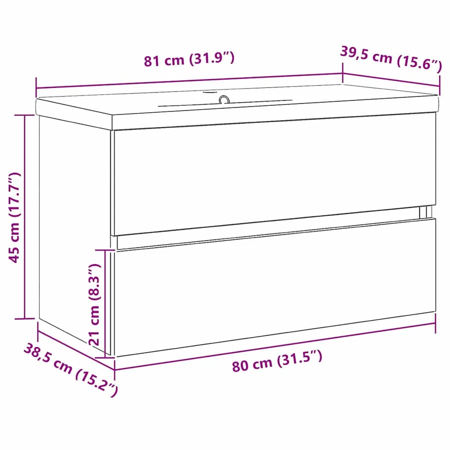 Meuble de Lavabo de Salle de Bain Chêne noir 80 x 39 x 62 cm - 11
