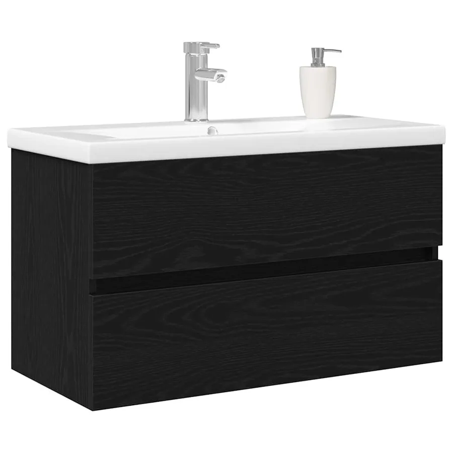 Meuble de Lavabo de Salle de Bain Chêne noir 80 x 39 x 62 cm - 3