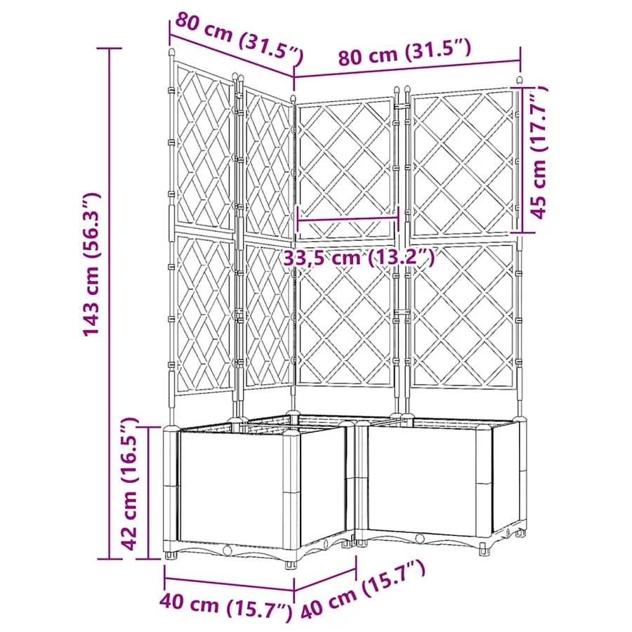 Cache-pot de jardin 3 pc Gris clair 80 x 80 x 143 cm PP - 7