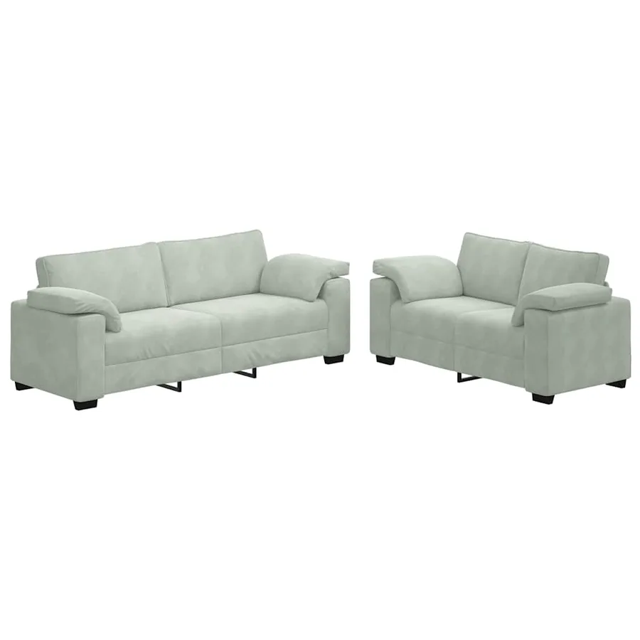 Ensemble canapé 2 pcs avec coussins velours gris clair - 2