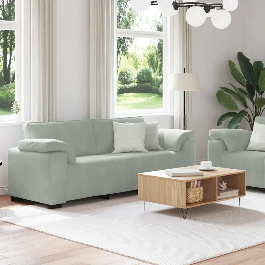 Ensemble canapé 2 pcs avec coussins velours gris clair - 3
