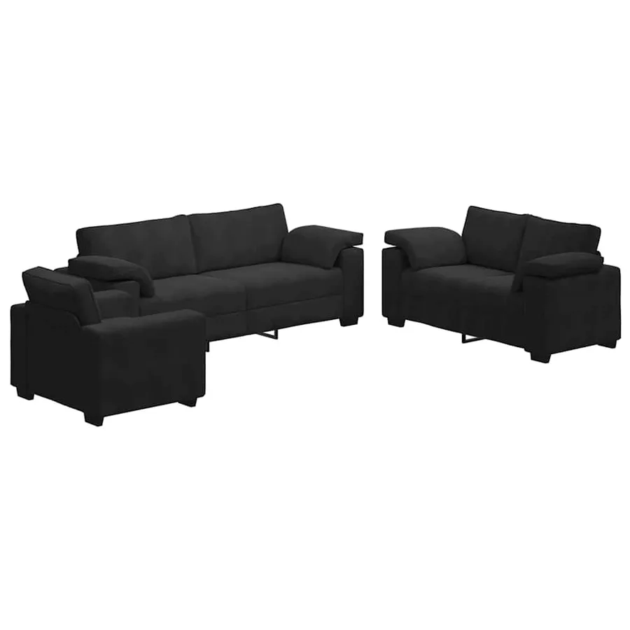 Ensemble de canapés 3 pcs avec coussins Noir Velours - 2