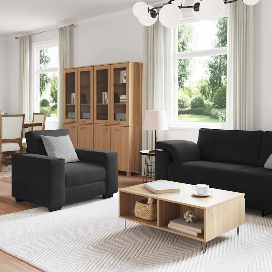 Ensemble de canapés 3 pcs avec coussins Noir Velours - 3