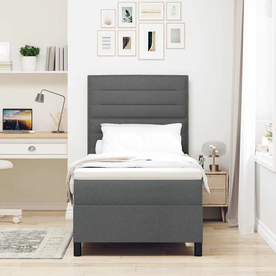 Lit à ressorts avec matelas Gris foncé 100 x 200 cm tissu - 3