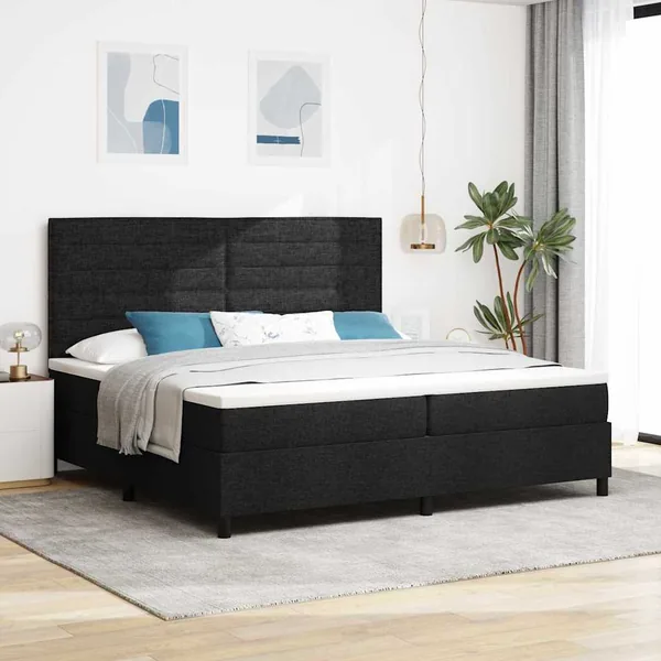 Lit à ressorts avec matelas Noir 200 x 200 cm tissu