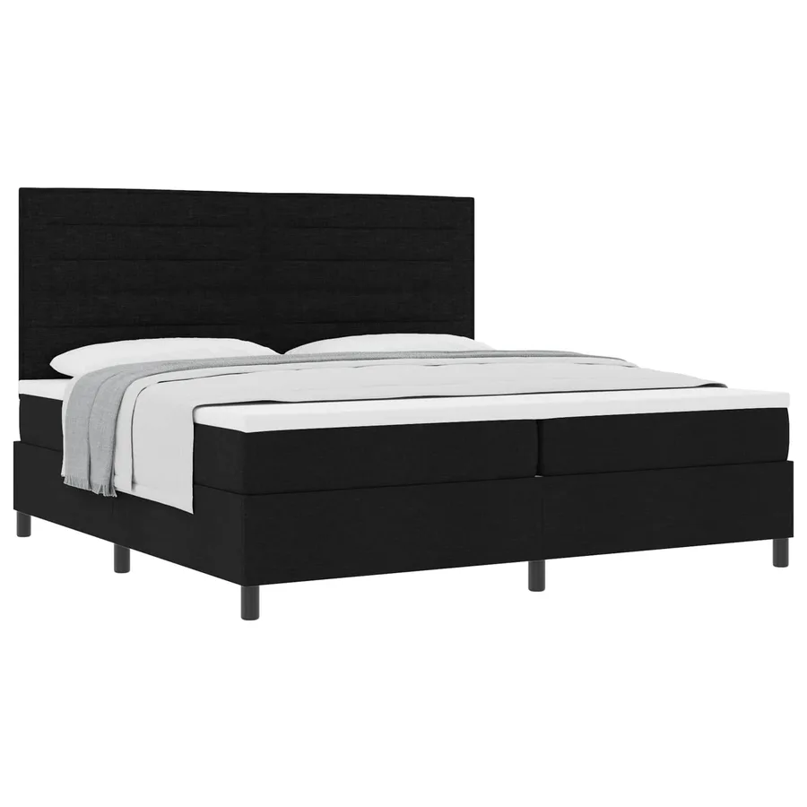Lit à ressorts avec matelas Noir 200 x 200 cm tissu - 2
