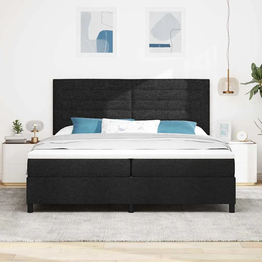 Lit à ressorts avec matelas Noir 200 x 200 cm tissu - 3