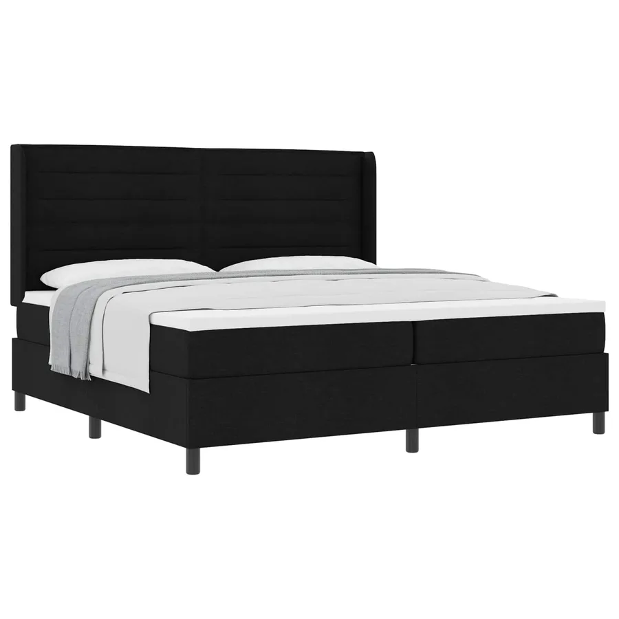 Lit à ressorts avec matelas Noir 200 x 200 cm tissu - 2