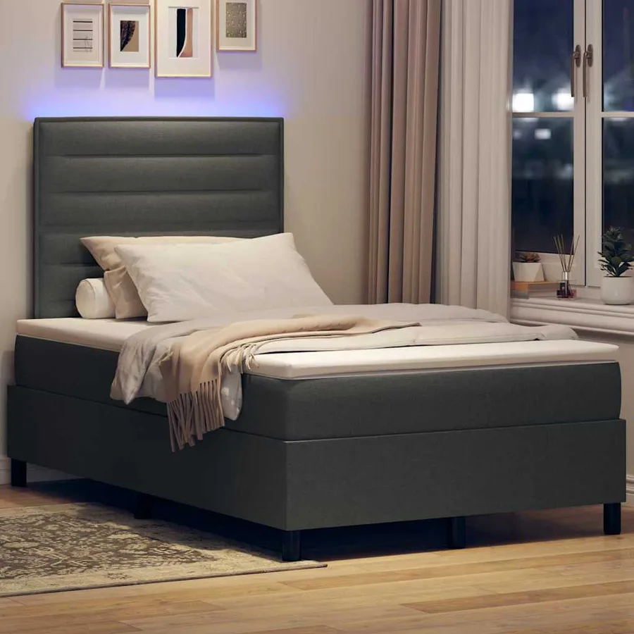 Lit à ressorts avec matelas Gris foncé 120 x 200 cm tissu - 5