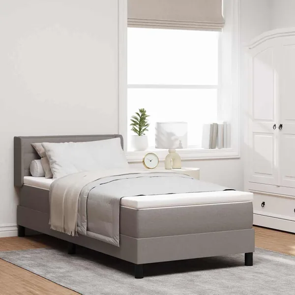 Lit à ressorts avec tête de lit Taupe 200 x 90 cm tissu