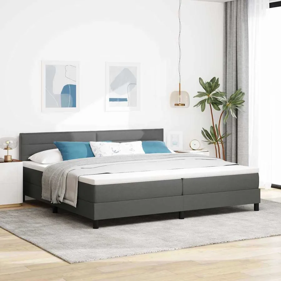 Lit à ressorts avec matelas Gris foncé 200 x 200 cm tissu