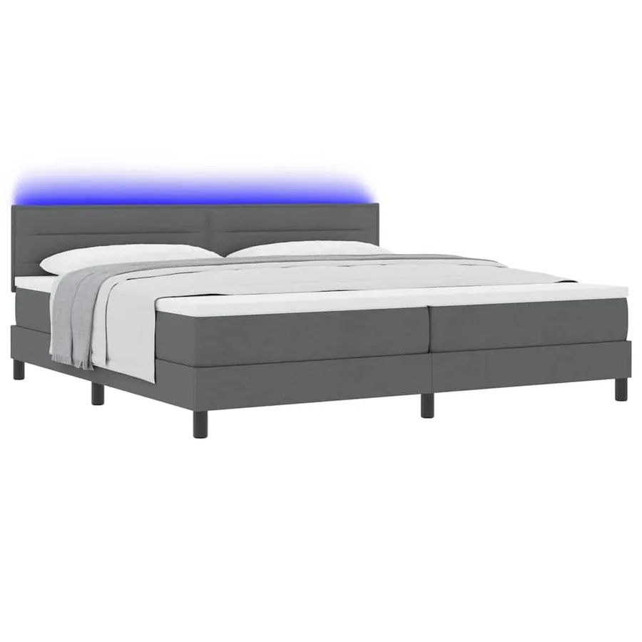 Lit à ressorts avec matelas Gris foncé 200 x 200 cm tissu - 3