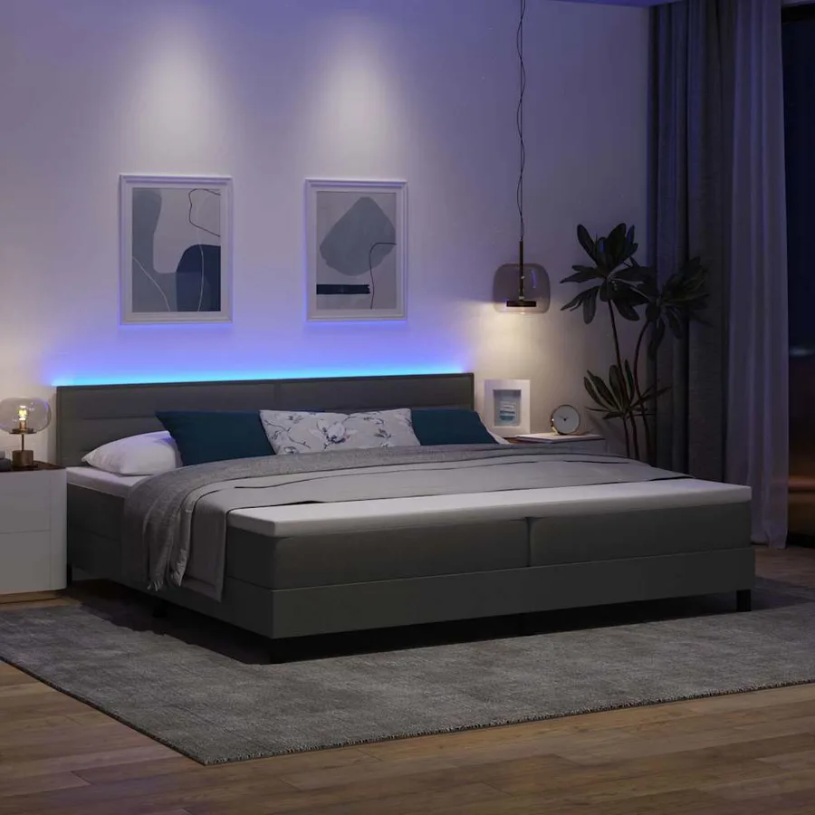 Lit à ressorts avec matelas Gris foncé 200 x 200 cm tissu - 5