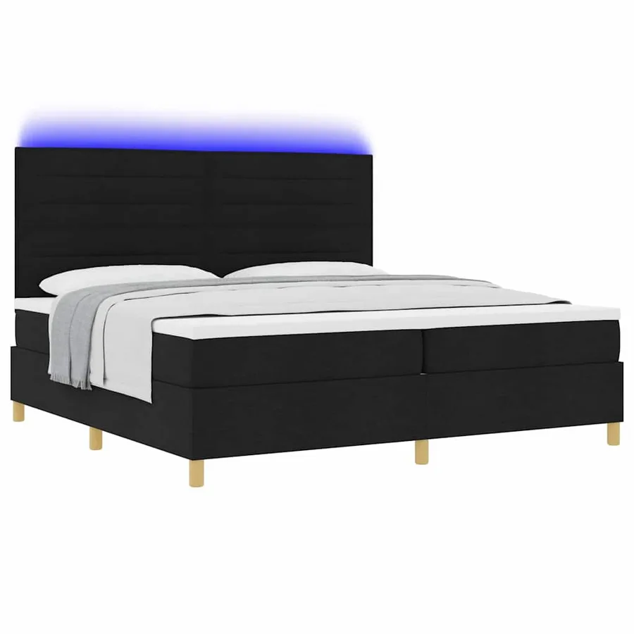 Lit à ressort LED avec matelas Noir 200 x 200 cm tissu - 3