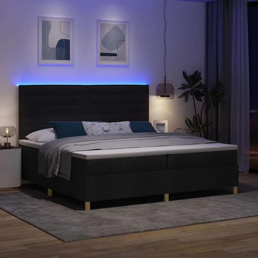 Lit à ressort LED avec matelas Noir 200 x 200 cm tissu - 5