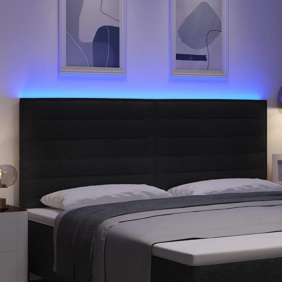 Tête de lit LED avec bandes LED Noir 200 cm tissu - 4